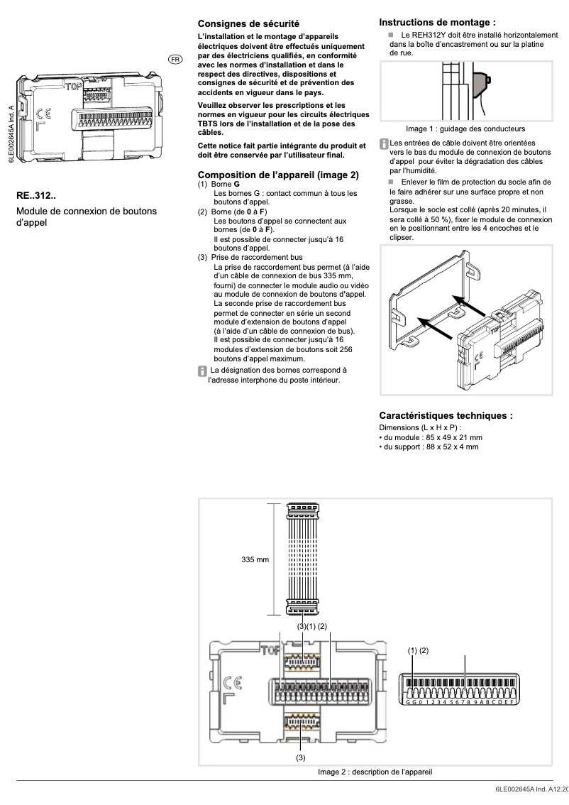 Page 1 de la notice Instructions / montage Hager REH312X