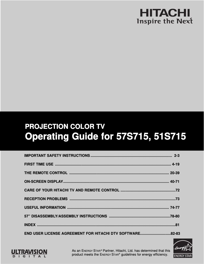Page n°1 - Manuel utilisateur Hitachi 57S715