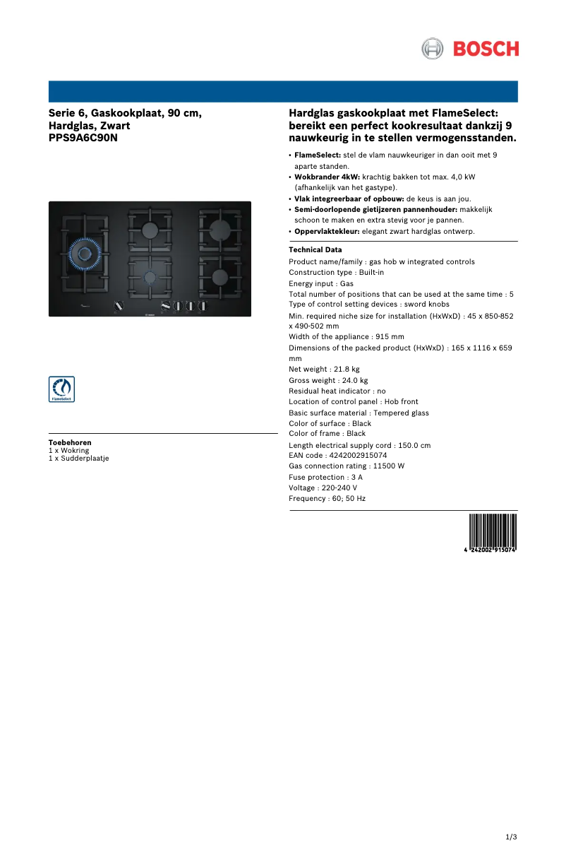 Page n°1 - Fiche technique Bosch PPS9A6C90N