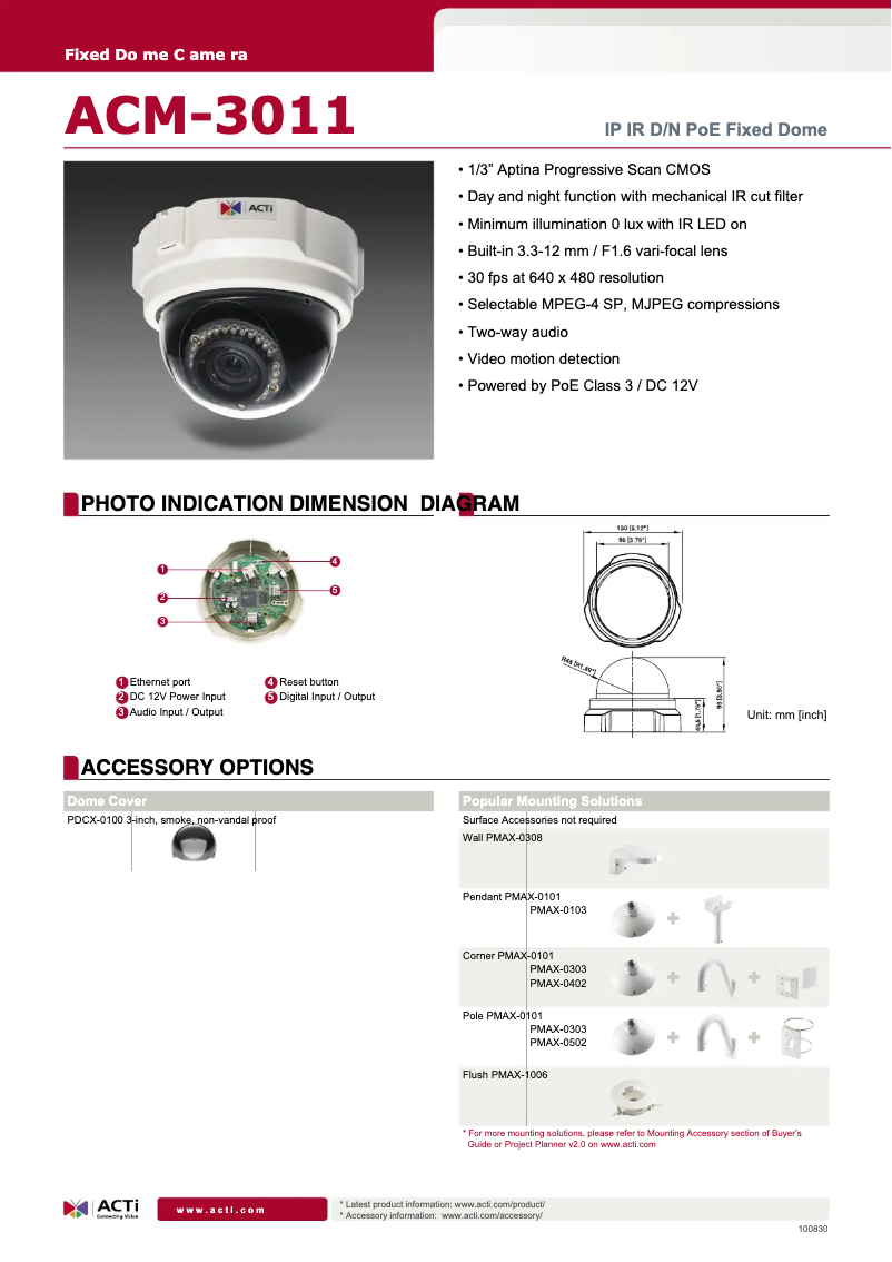 Page n°1 - Fiche technique ACTi ACM-3011