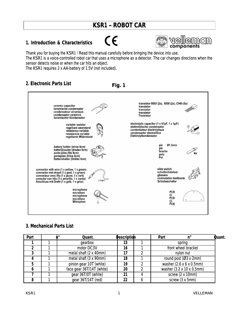 Page n°1 - Manuel utilisateur Velleman KSR1