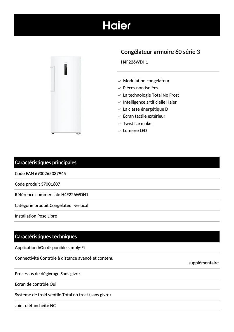 Image de la première page du manuel de l'appareil H4F226WDH1