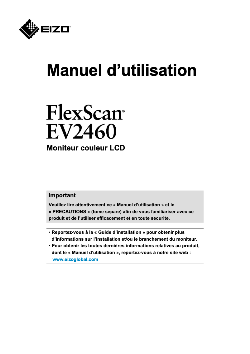 Page 1 de la notice Manuel utilisateur Eizo FlexScan EV2460