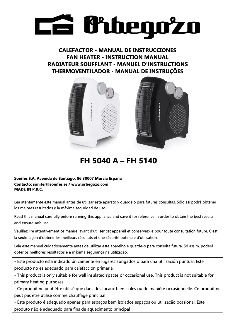 Page 1 de la notice Manuel utilisateur Orbegozo FH 5140