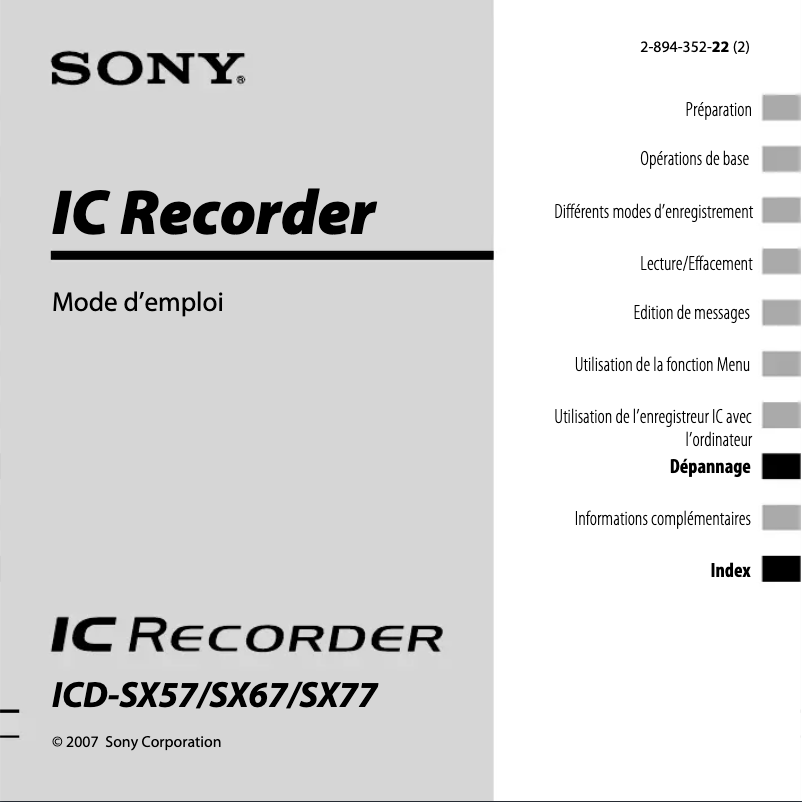 Image de la première page du manuel de l'appareil ICD-SX77
