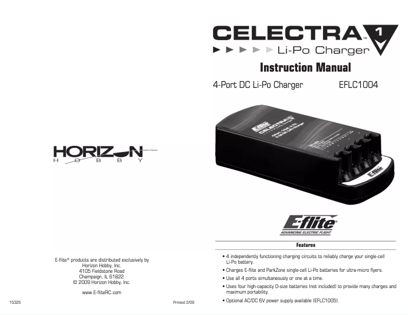 Page n°1 - Manuel utilisateur E-flite Celectra