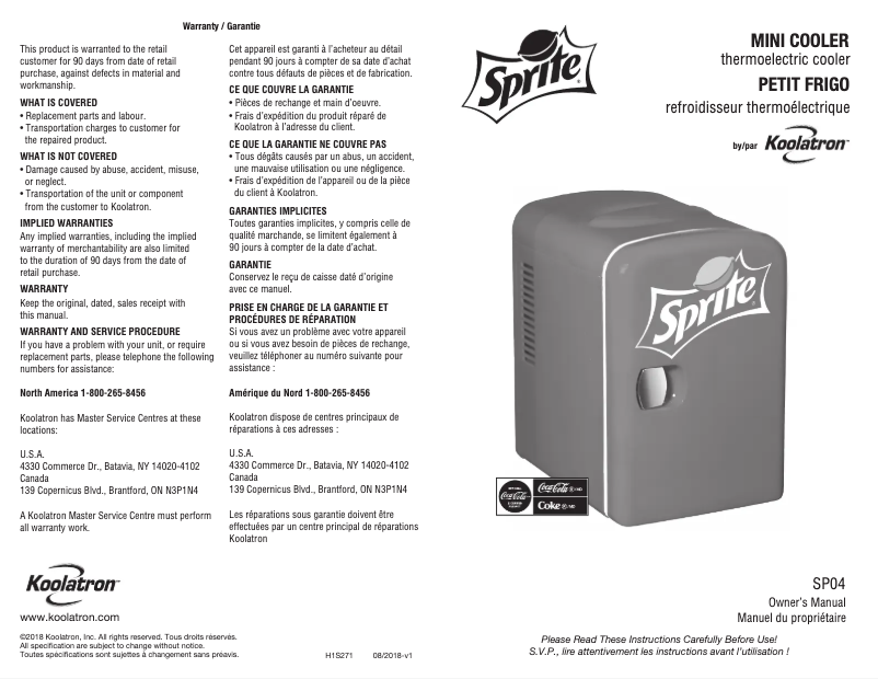 Page 1 de la notice Manuel utilisateur Coca-Cola SP04
