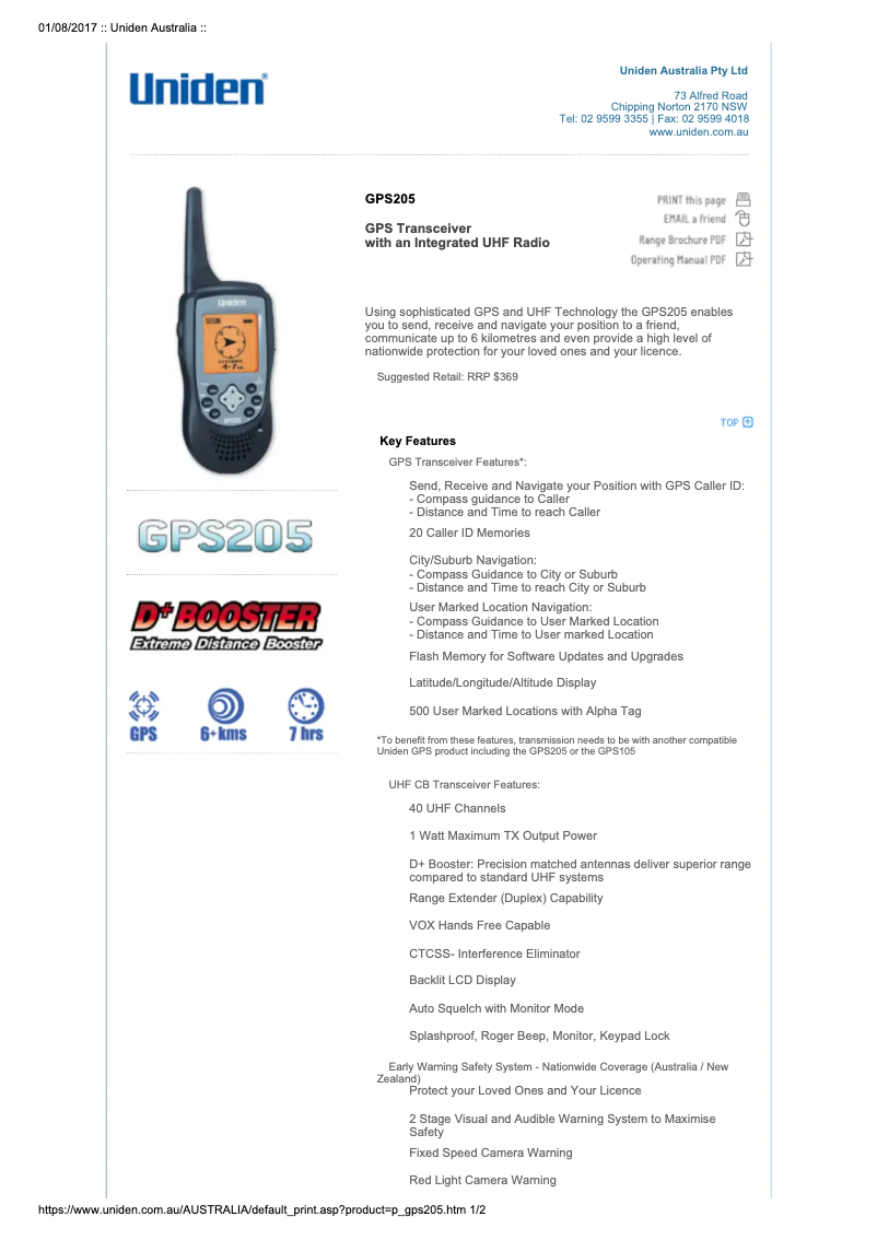 Image de la première page du manuel de l'appareil GPS 205