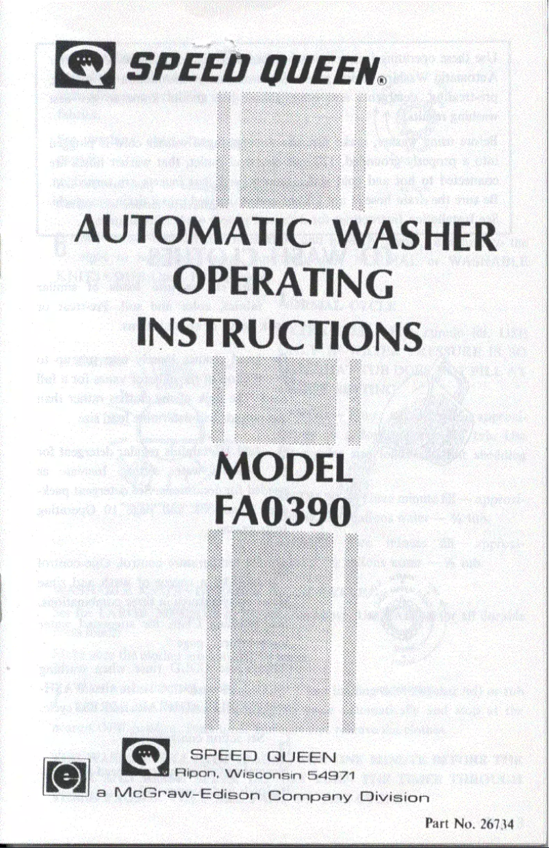 Page 1 de la notice Manuel utilisateur Speed Queen FA0390