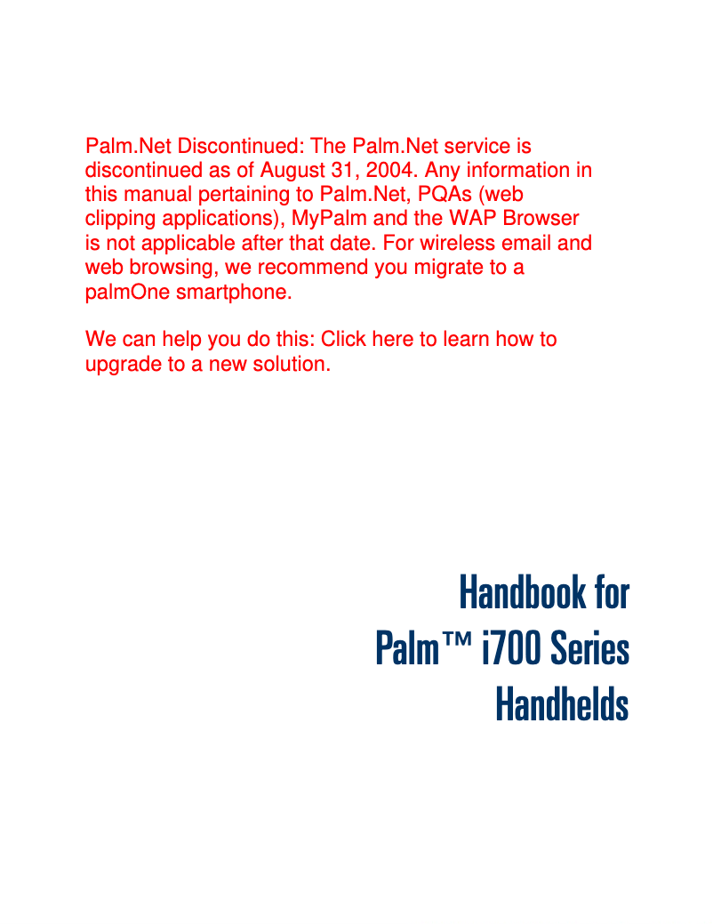 Page n°1 - Manuel utilisateur Palm i700