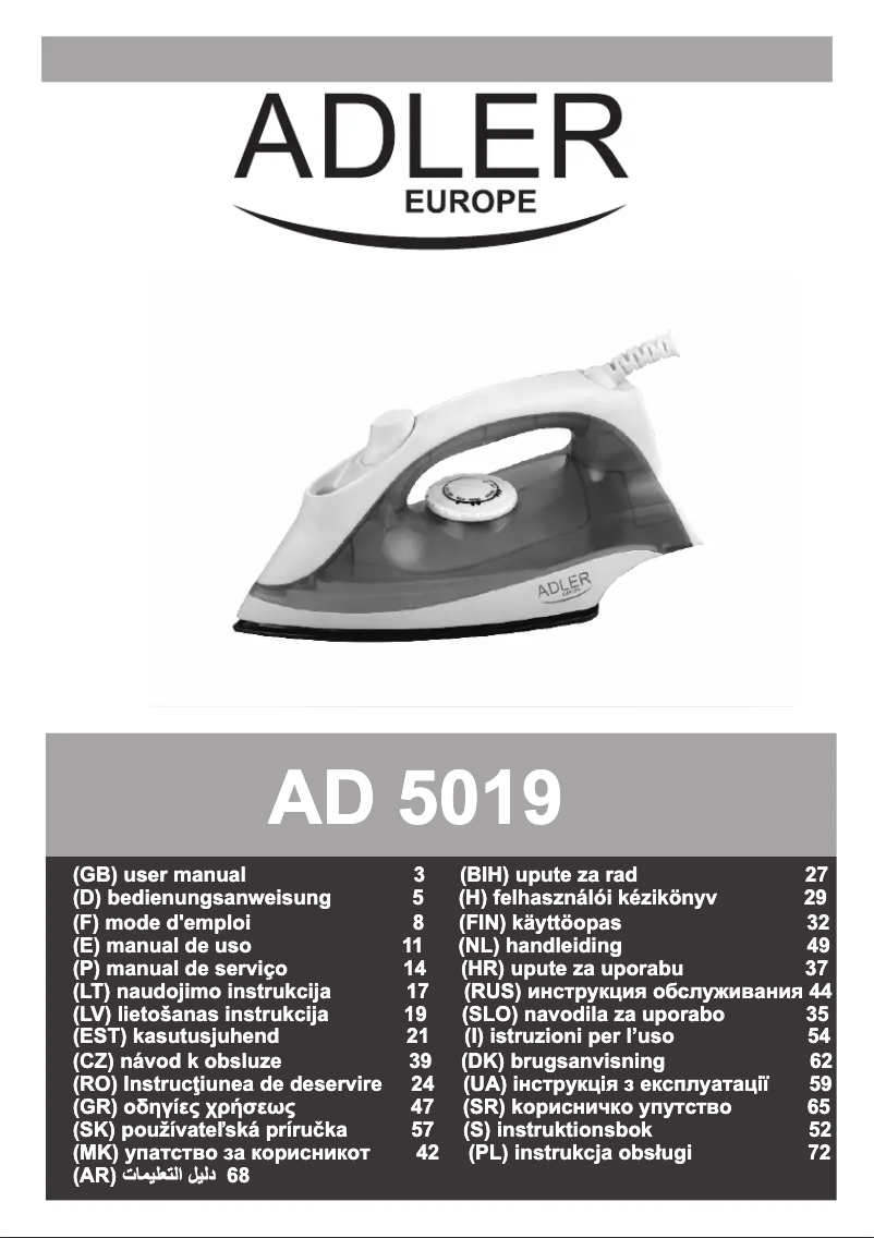 Page 1 de la notice Manuel utilisateur Adler AD 5019