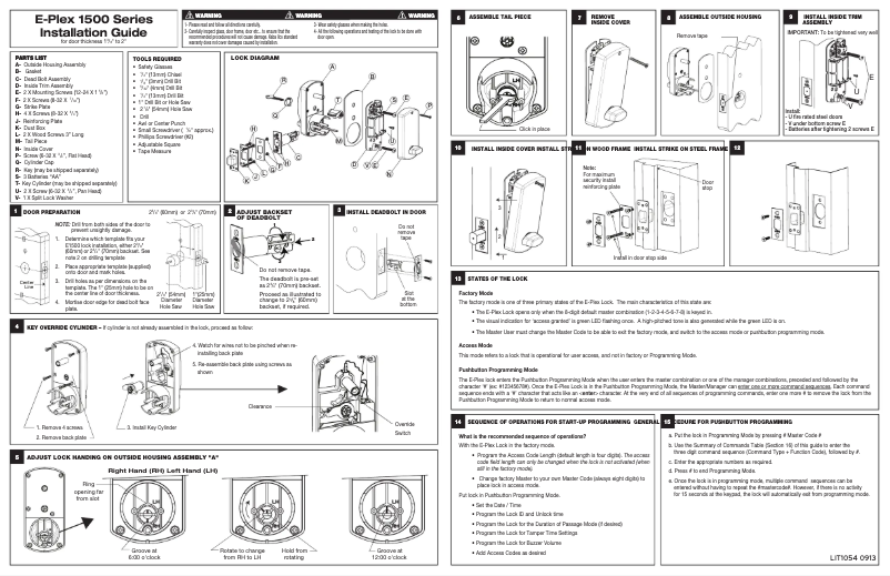 Page 1 de la notice Manuel utilisateur Dormakaba E-Plex 1500