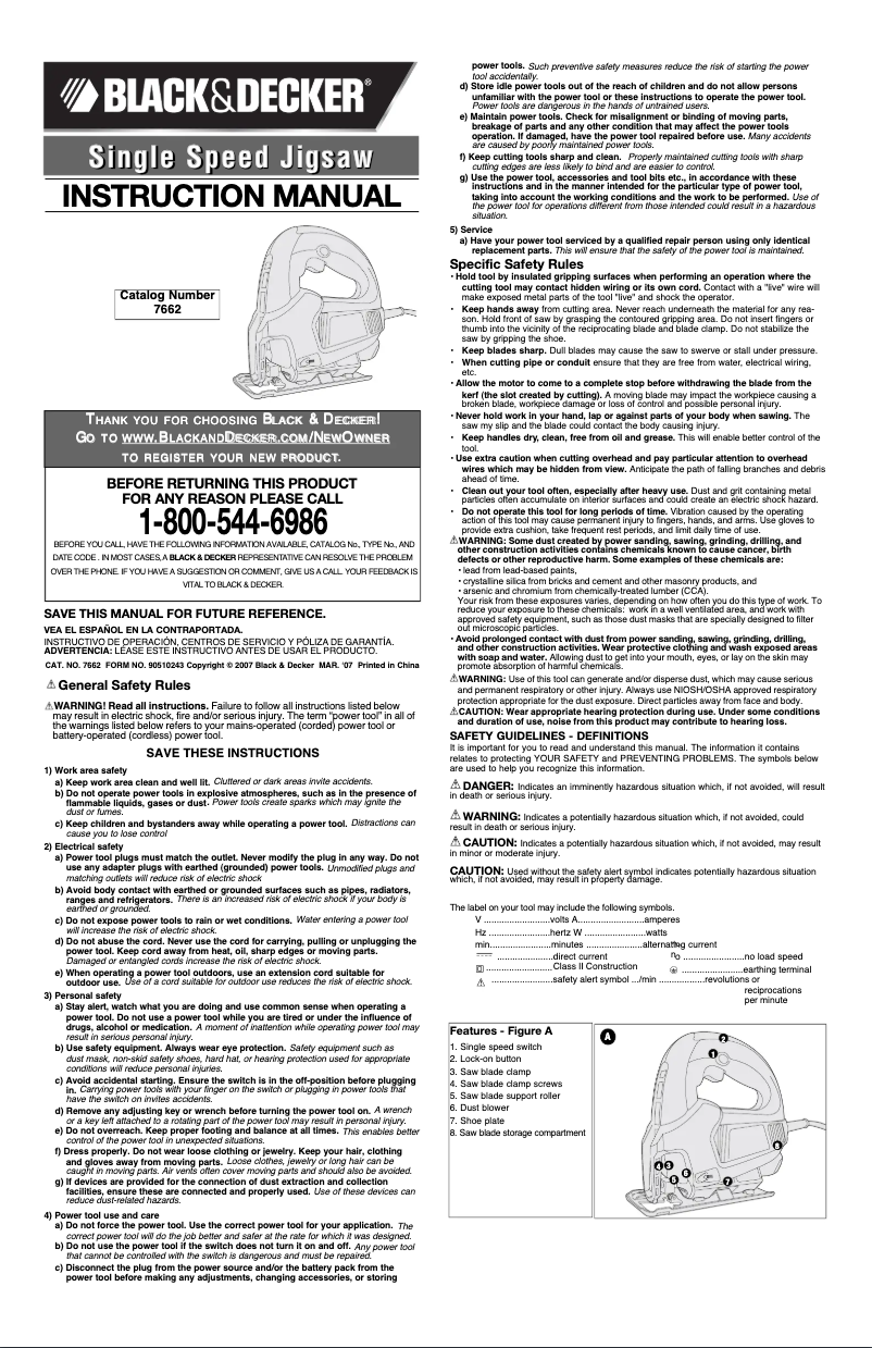 Page 1 de la notice Manuel utilisateur Black & Decker 7662B