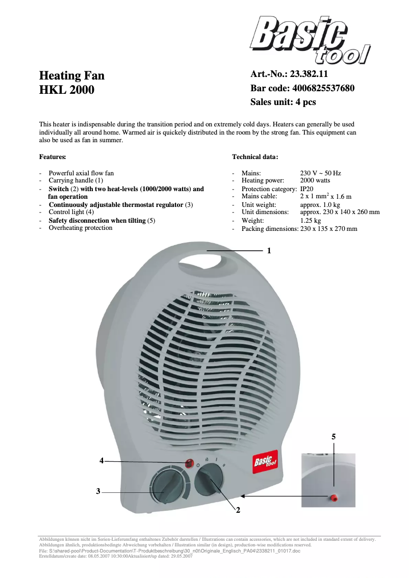 Page n°1 - Manuel utilisateur Basic tool HKL 2000