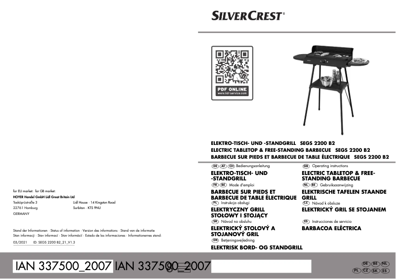 Page n°1 - Manuel utilisateur SilverCrest SEGS 2200 B2