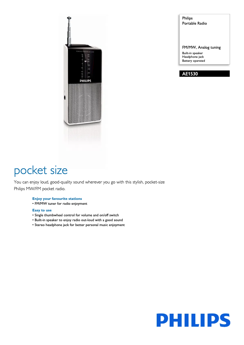 Page 1 de la notice Fiche technique Philips AE1530