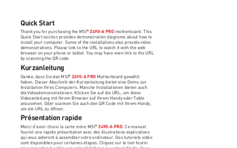 Page 1 de la notice Manuel utilisateur MSI Z490-A PRO
