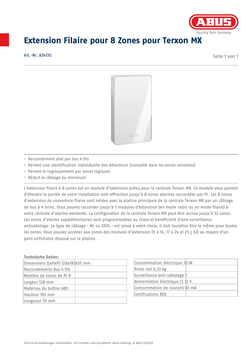 Image de la première page du manuel de l'appareil AZ4130