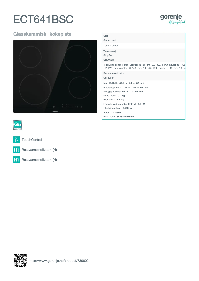 Page n°1 - Brochure Gorenje ECT641BSC