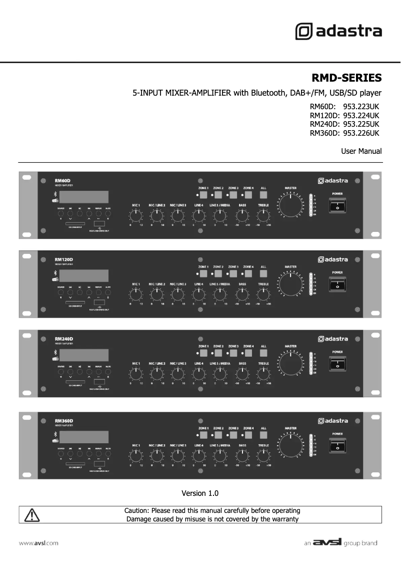 Page 1 de la notice Manuel utilisateur Adastra RM240D