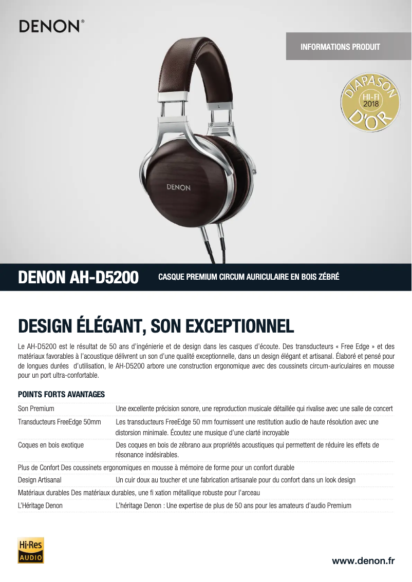 Page n°1 - Fiche technique Denon AH-D5200
