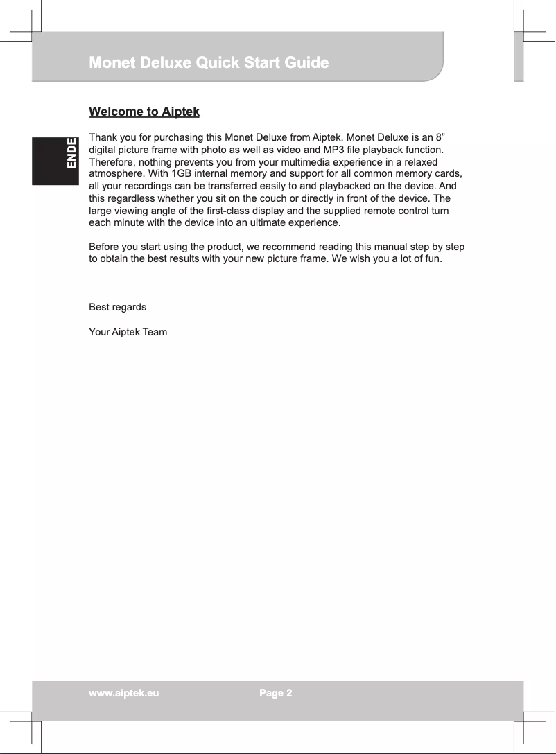 Image de la première page du manuel de l'appareil Monet Deluxe