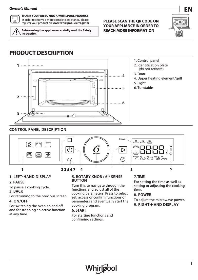 Página 1 del manual Manual de uso y mantenimiento Whirlpool AMW 730