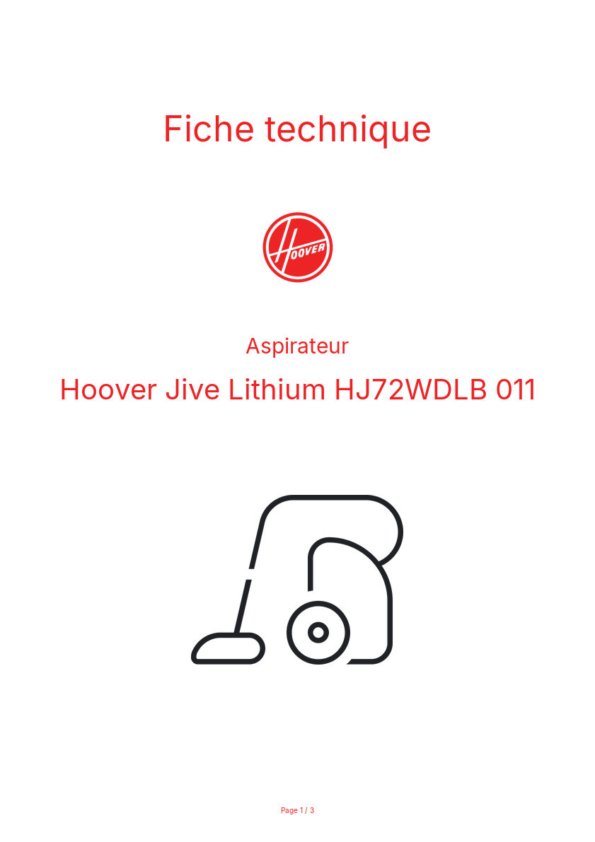 Page n°1 - Fiche technique Hoover Jive Lithium HJ72WDLB 011