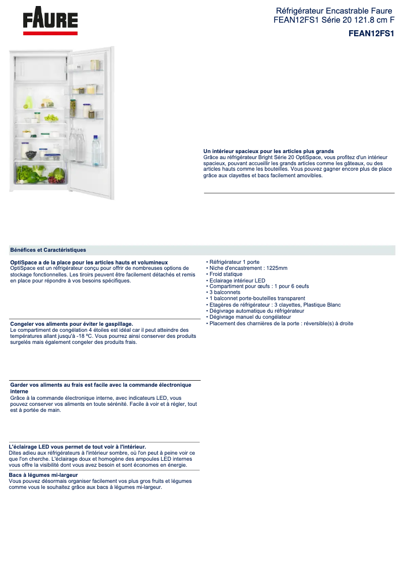 Page n°1 - Fiche technique Faure FEAN12FS1