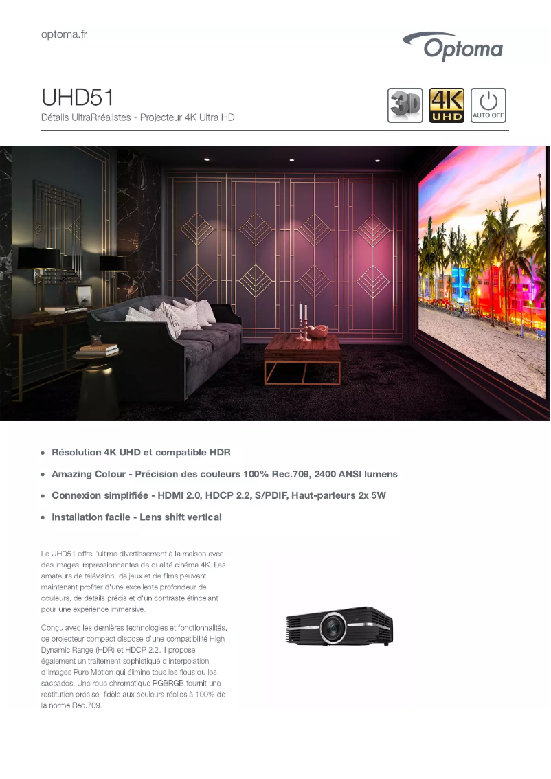 Page n°1 - Fiche technique Optoma UHD51