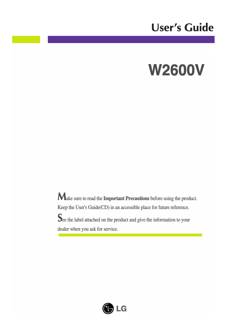 Image de la première page du manuel de l'appareil W2600V-PF