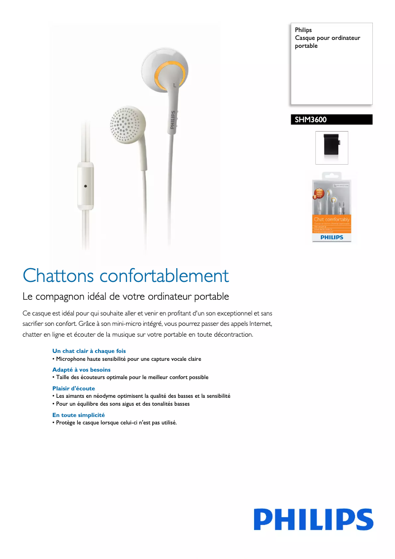 Page 1 de la notice Fiche technique Philips SHM3600