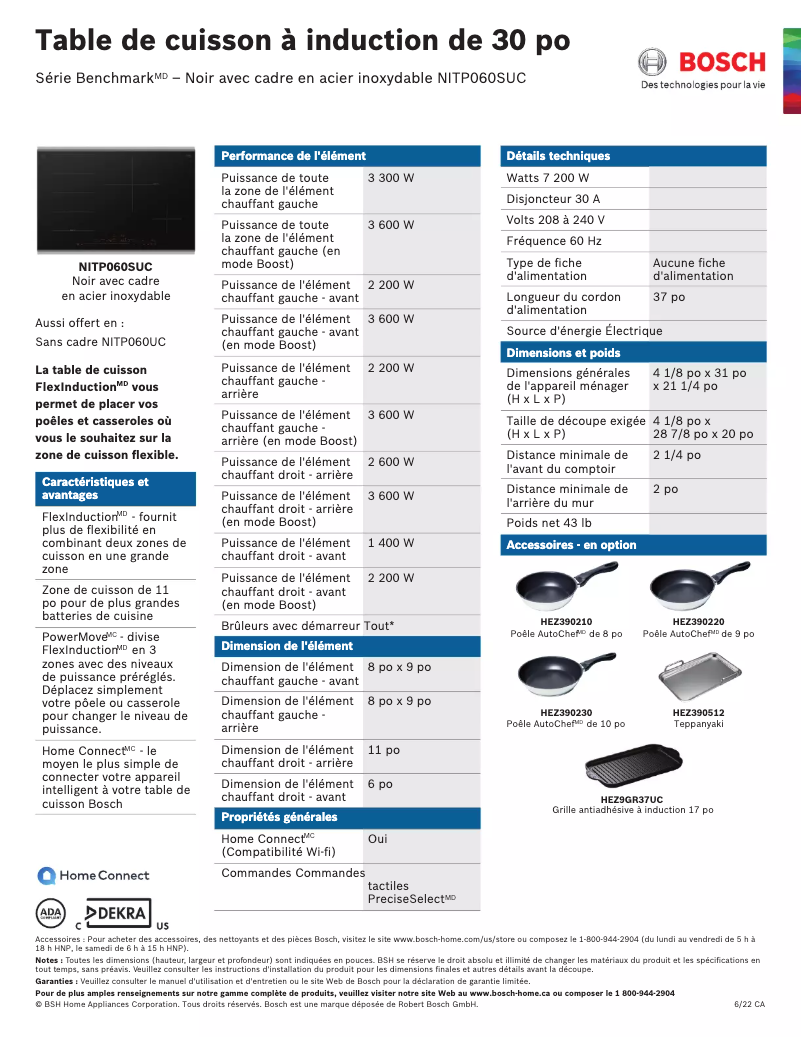 Page 1 de la notice Fiche technique Bosch NITP060SUC