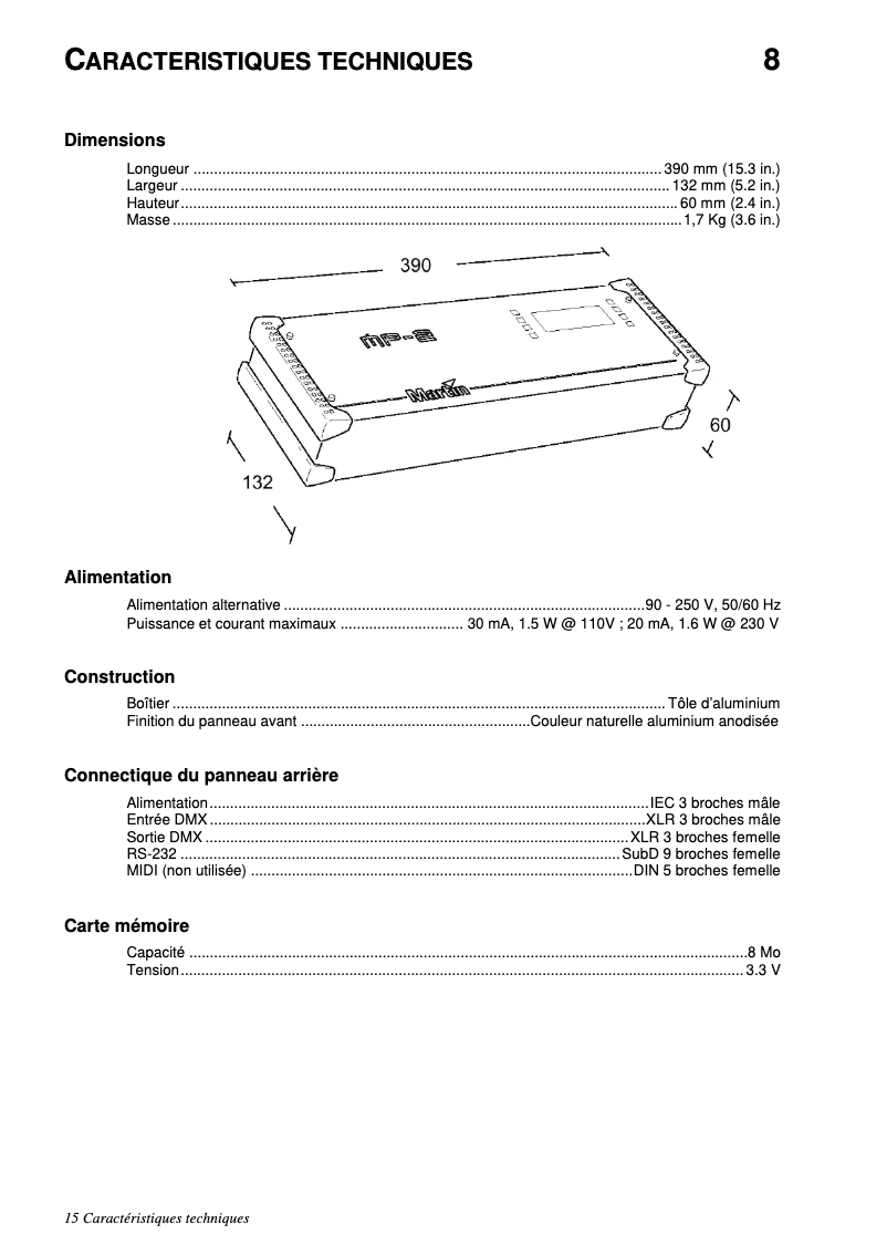 Page 1 de la notice Fiche technique Martin MP-2