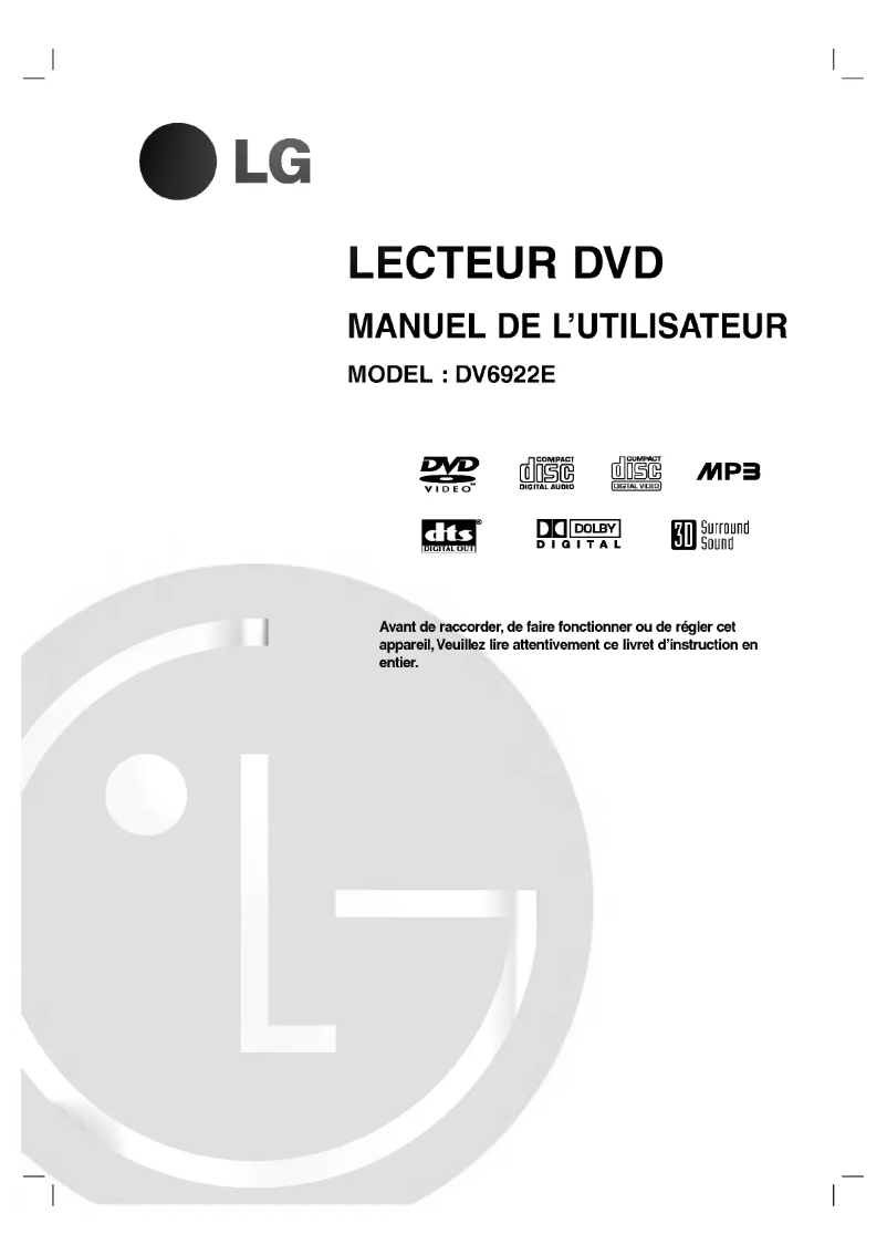 Page 1 de la notice Manuel utilisateur LG DV6922E
