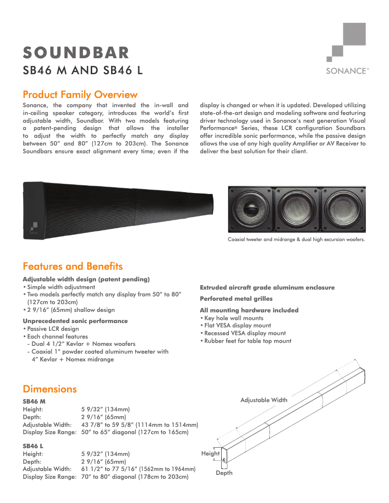 Page 1 de la notice Fiche technique Sonance SB46M