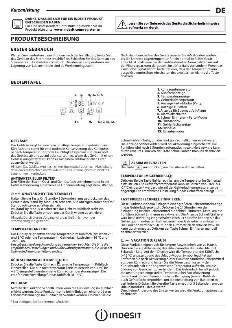 Page 1 de la notice Manuel utilisateur Indesit IND 402