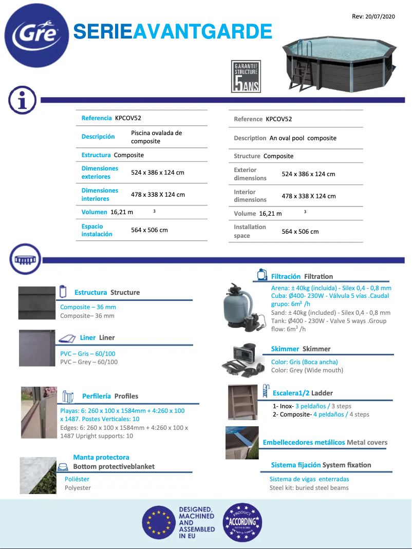 Page 1 de la notice Fiche technique Gre KPCOV52