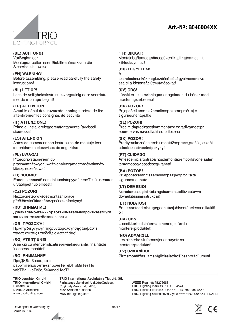 Page 1 de la notice Manuel utilisateur Trio Lighting Dakota 804600432