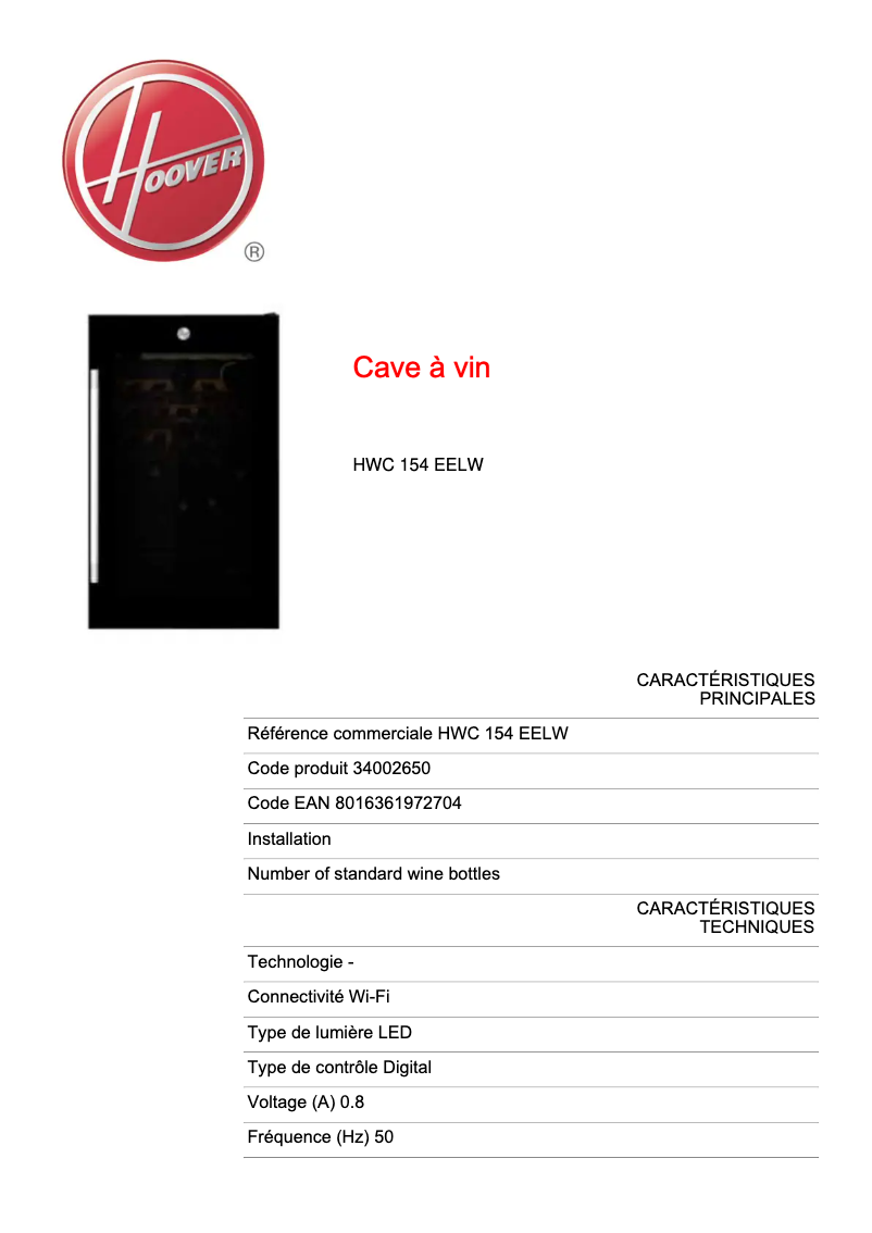 Image de la première page du manuel de l'appareil HWC 154 EELW