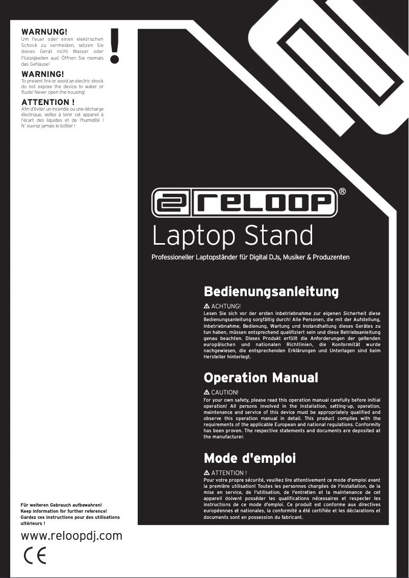 Page 1 de la notice Manuel utilisateur Reloop Laptop stand V.2