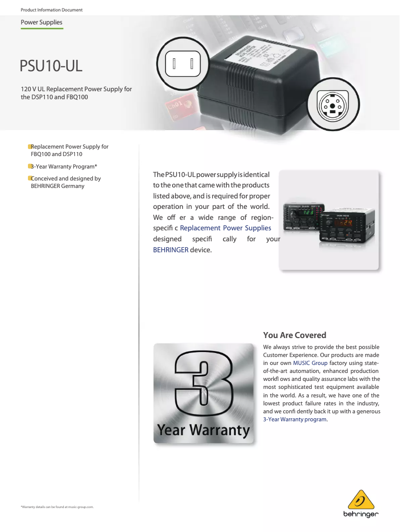 Image de la première page du manuel de l'appareil PSU10-UL