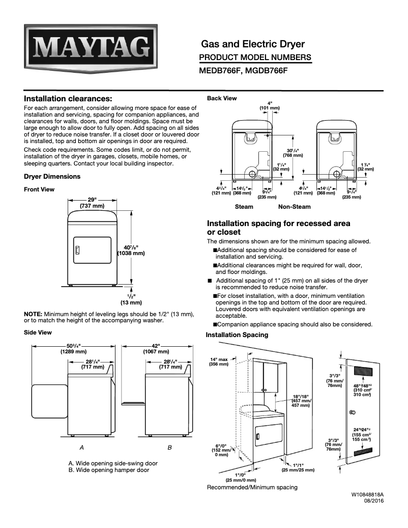 Page n°1 - Fiche technique Maytag MGDB766FW