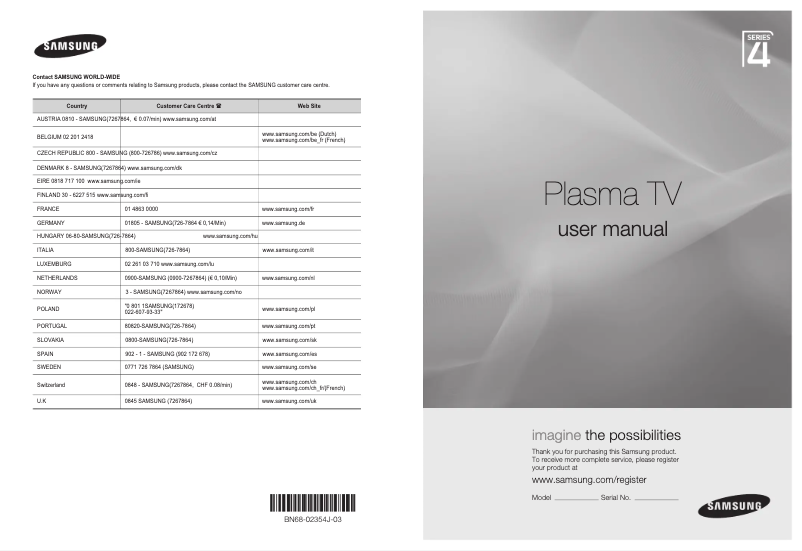 Page 1 de la notice Manuel utilisateur Samsung PS42B450B1W