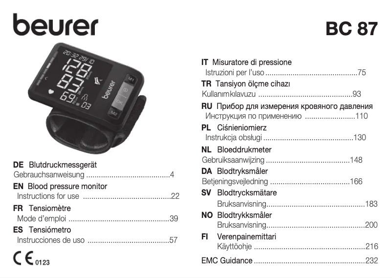 Page 1 de la notice Manuel utilisateur Beurer BC 87