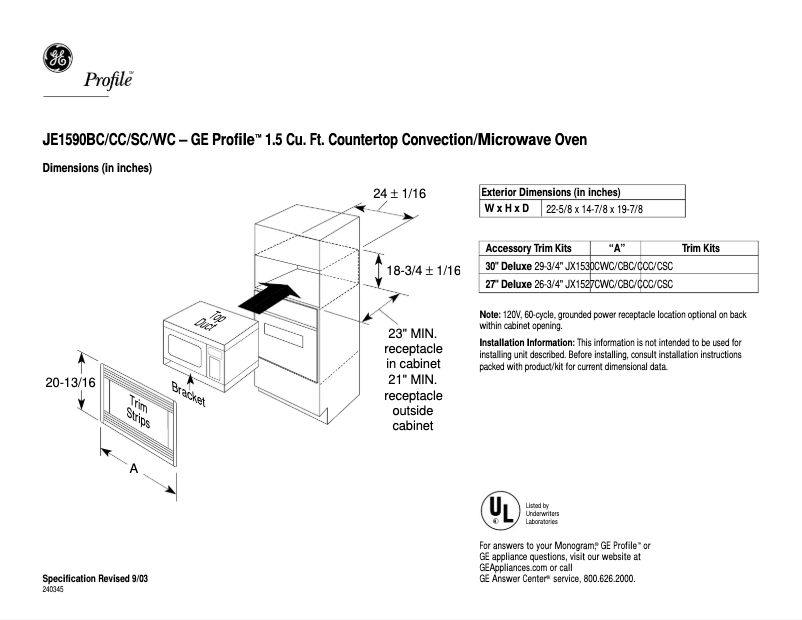 Page n°1 - Fiche technique GE Profile JE1590WC