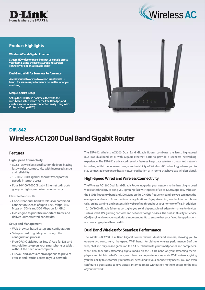 Page 1 de la notice Fiche technique D-Link DIR-842