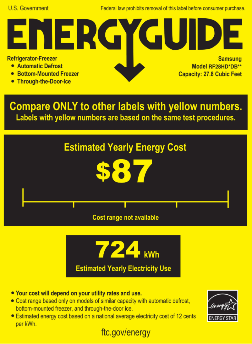 Page 1 de la notice Label énergétique Samsung RF28HDEDBSR