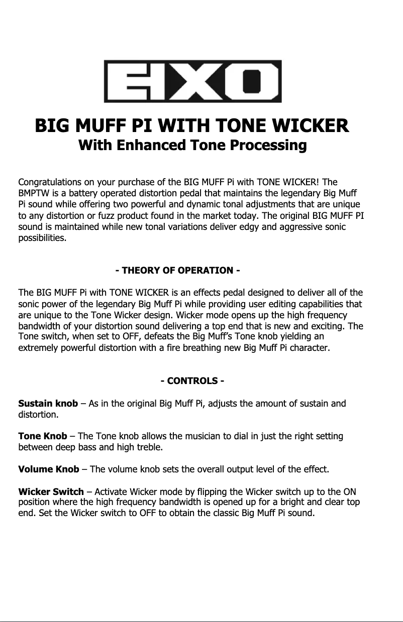Page 1 de la notice Manuel utilisateur Electro Harmonix Big Muff PI