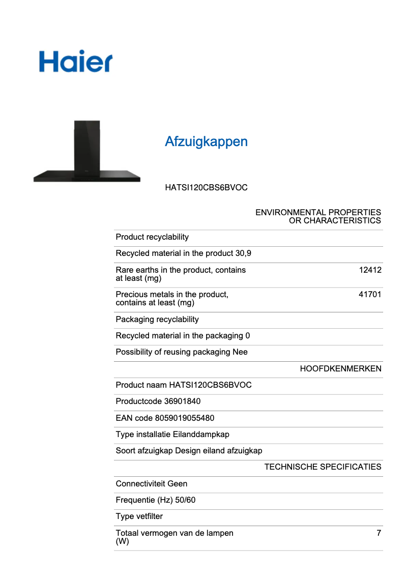 Image de la première page du manuel de l'appareil HATSI120CBS6BVOC